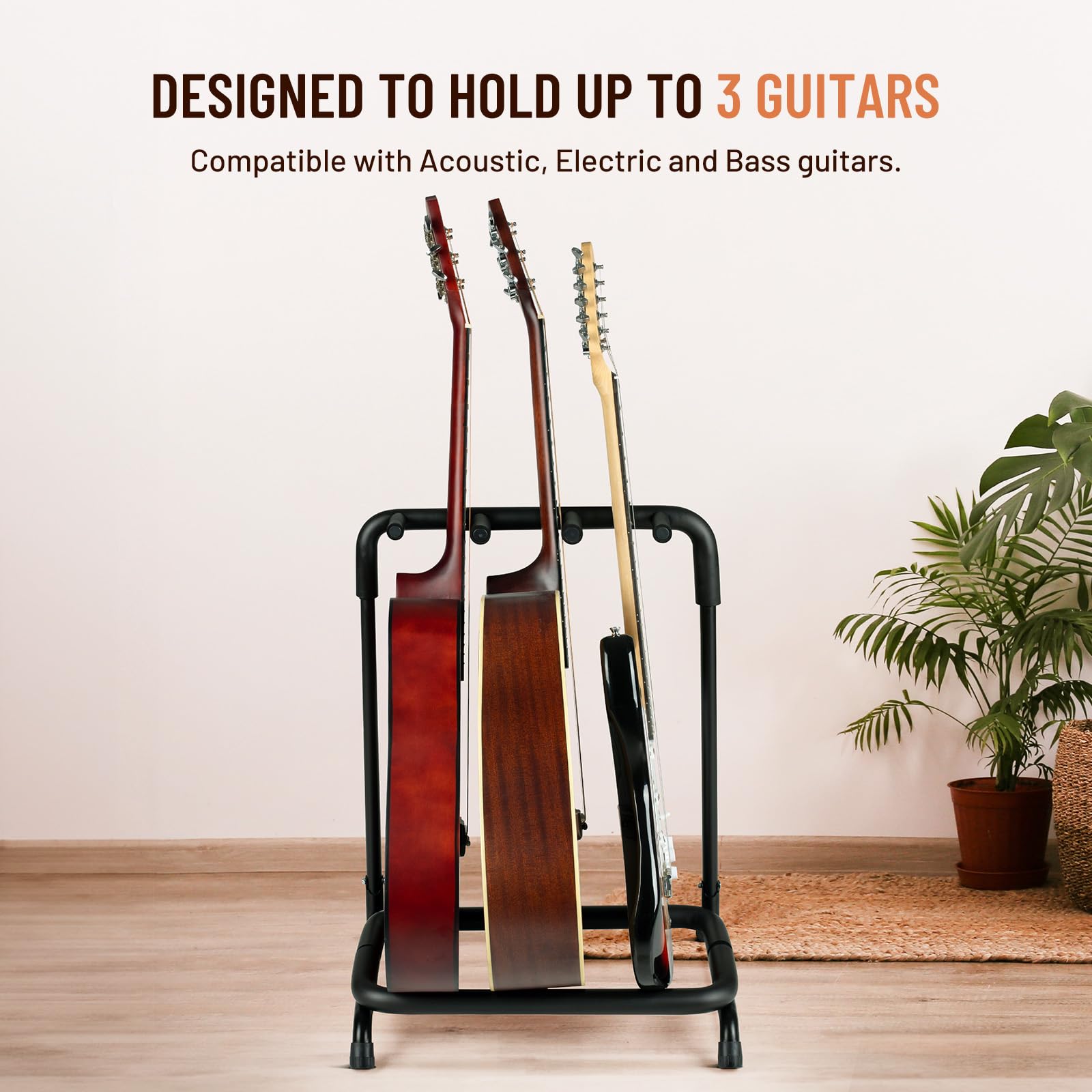 CAHAYA Multi Guitar Rack: 3 Holder Guitar Stand Guitar Display Rack With Thick Rubber Padding Universal Guitar Holder for Classi